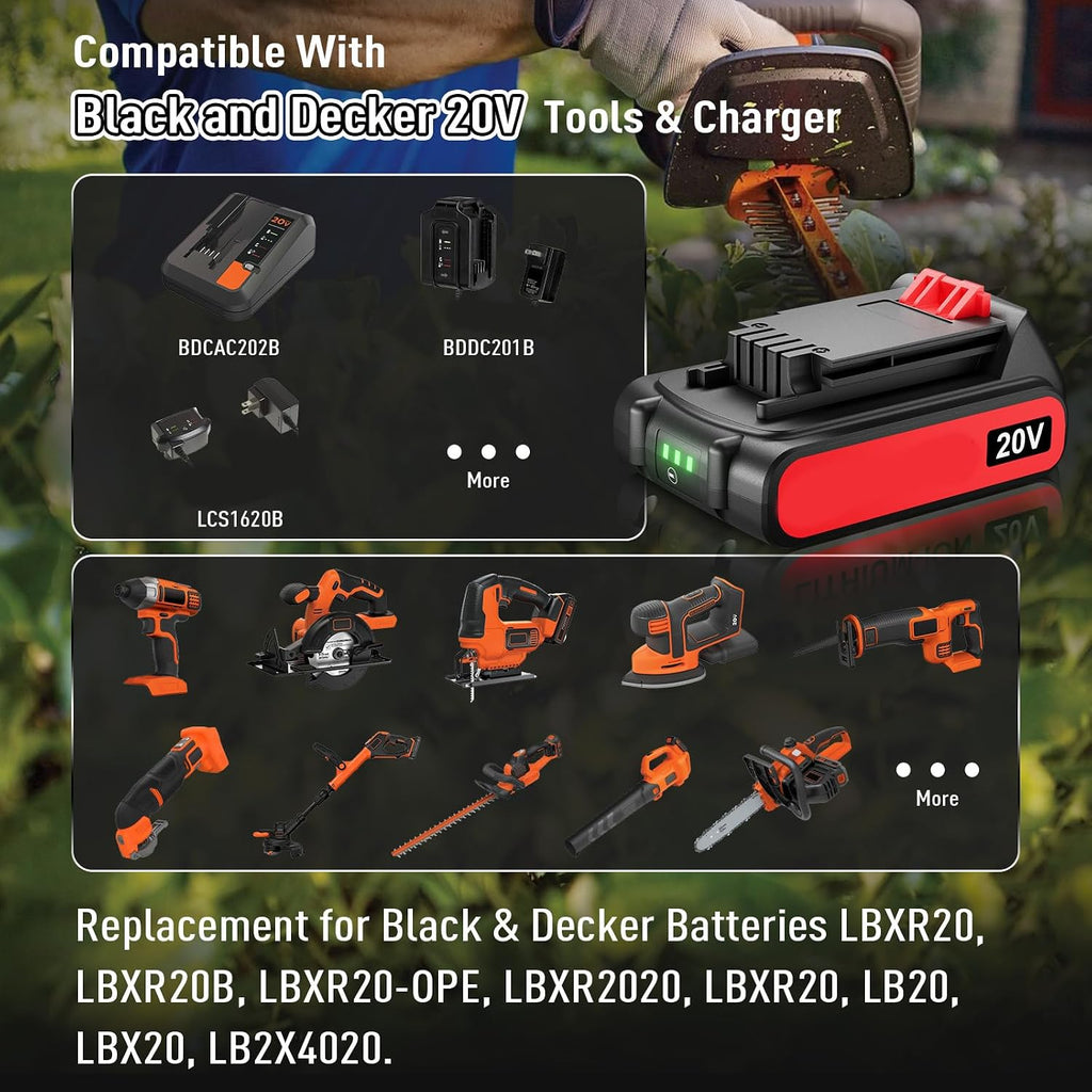 2Pack 4.0Ah Replacement for Black and Decker 20V Lithium Battery