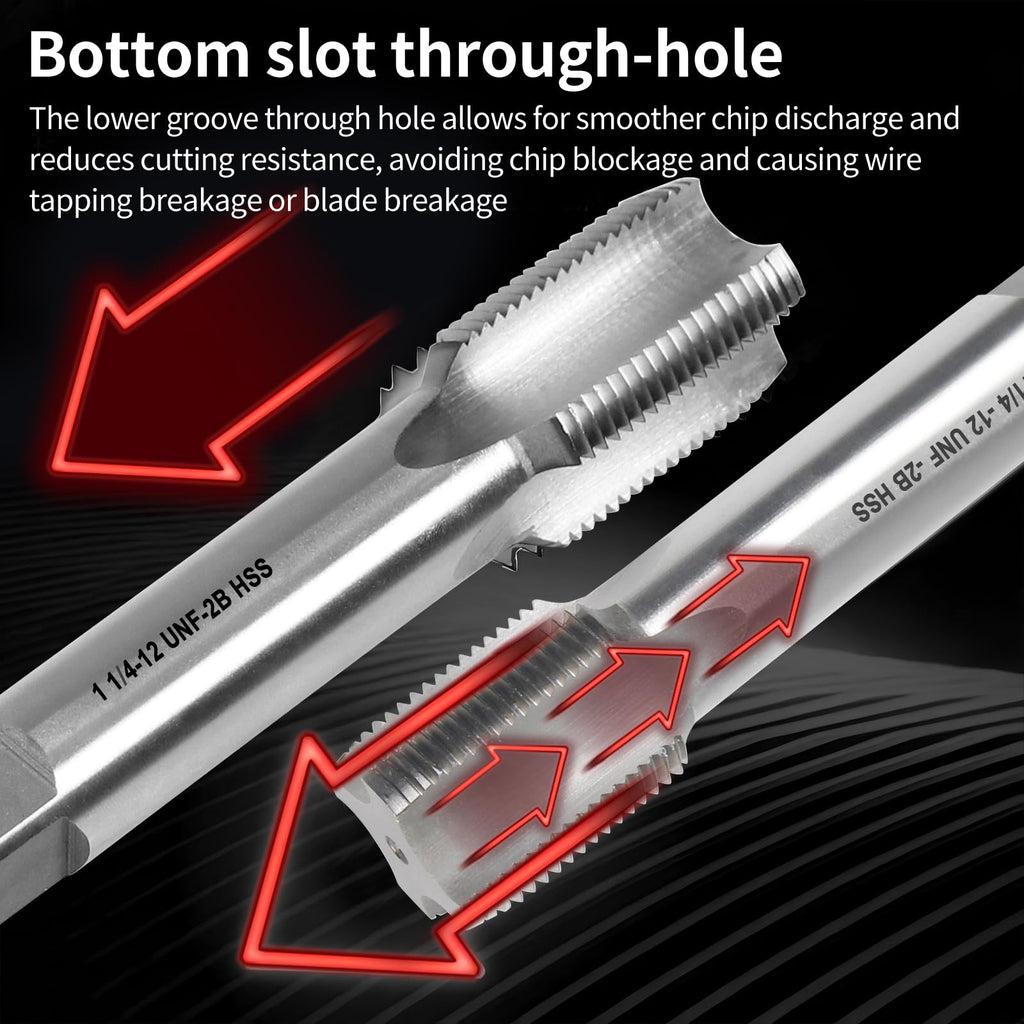 1-1/4"-12 UNF Right Hand Straight Flute Machine Thread Tap, 1-1/4"-12 TPI HSS High-Speed Steel 2B, for Precision Tapping in Metalworking