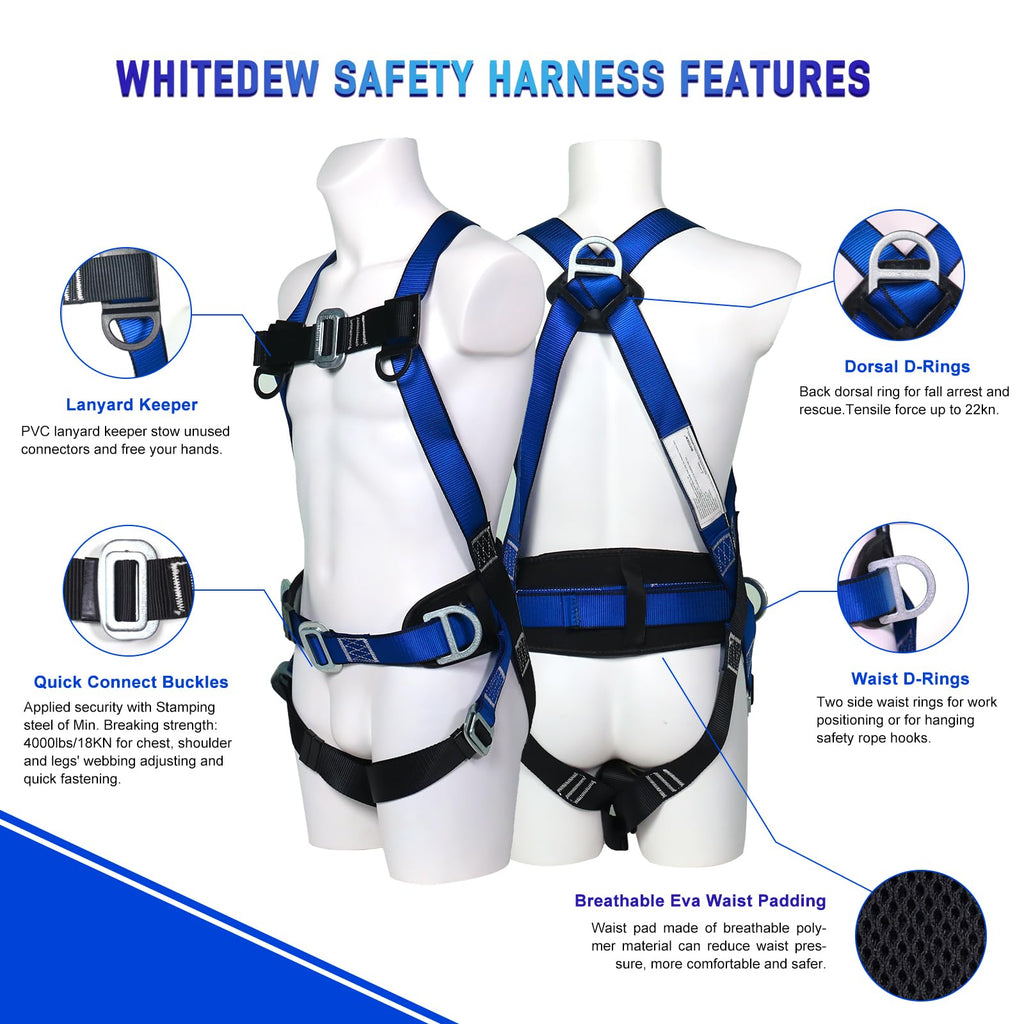 Safety Harness Fall Protection Kit with Shock Absorbing Lanyard