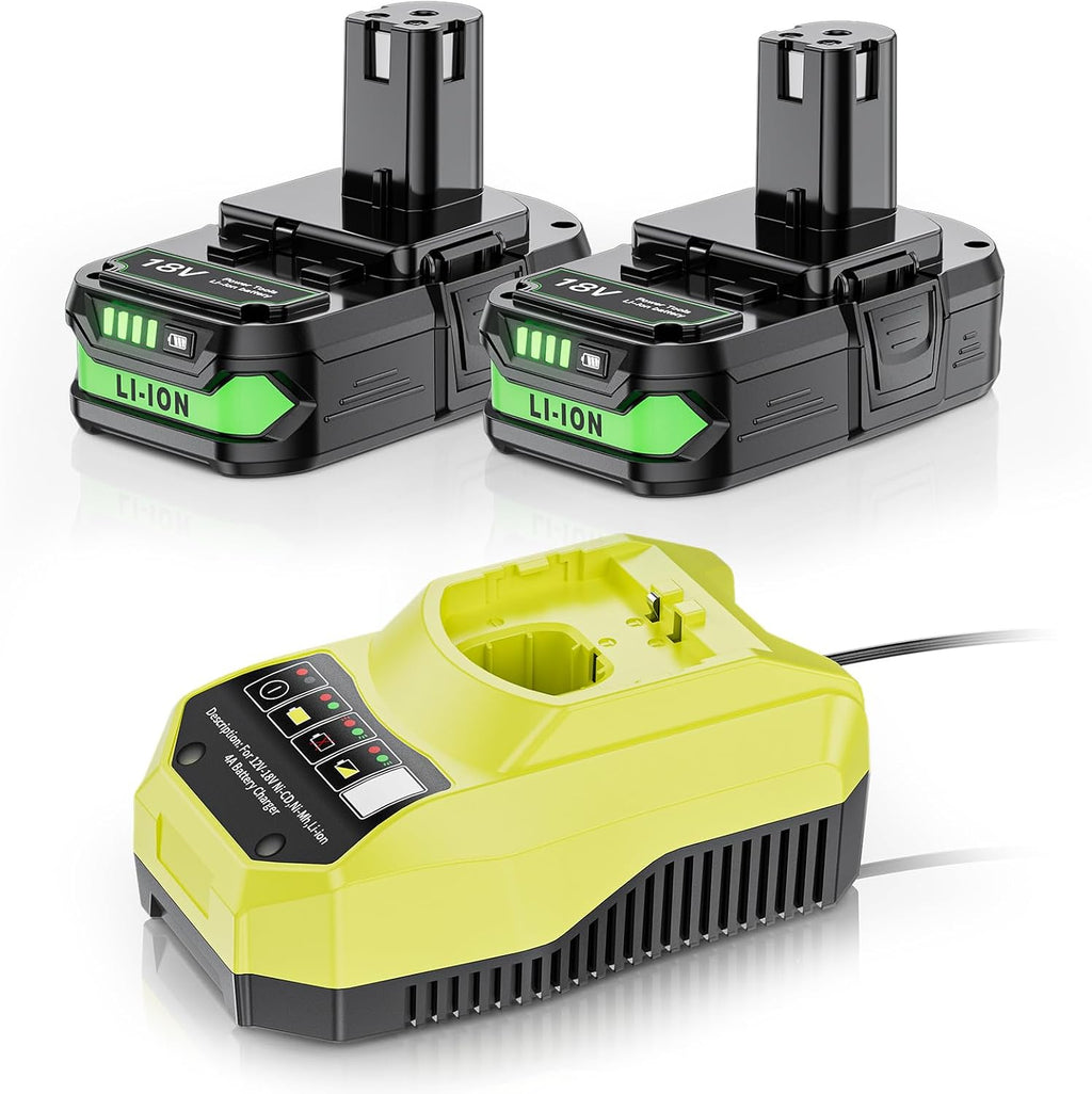 2 Pack 4.0Ah 18V Replacement for Ryobi 18V Battery and Charger Combo Compatible with Ryobi ONE+ 18 Volt Battery P108 P102 P103 P104 P105 P107 P109 P122 Cordless Power Tools