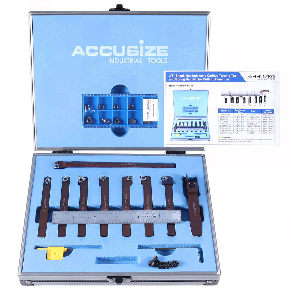Accusize 3/8 in Shank Indexable Carbide Turning Tool Set, 3988-0038