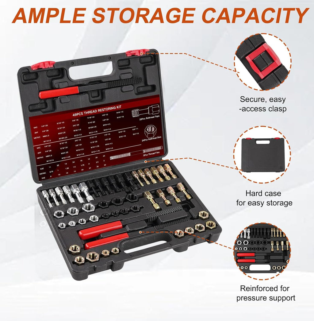 Marvelity 49 PCS Thread Chaser Repair Kit, UNC UNF Metric Rethread Tool Set