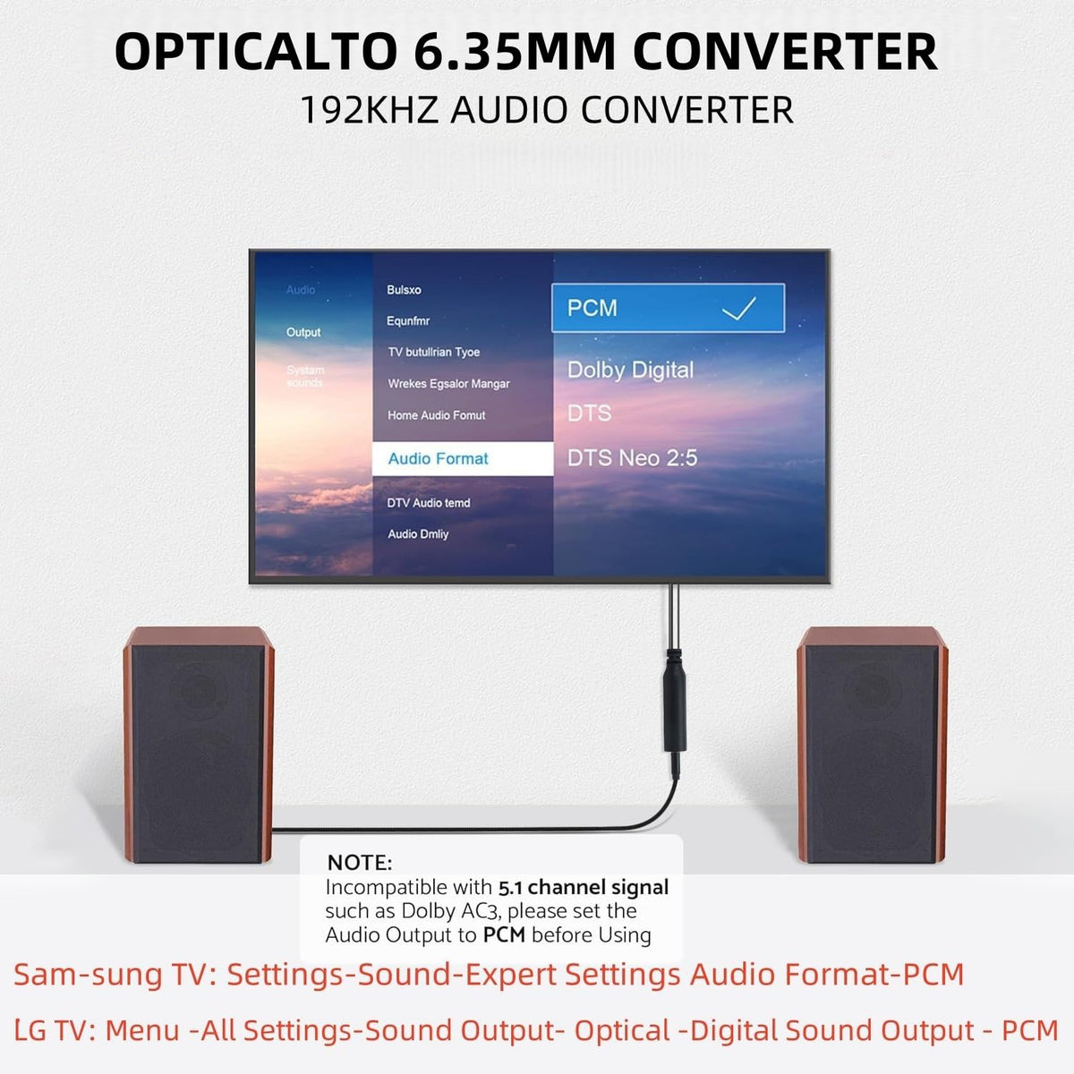 192KHz DAC Optical to 6.35mm TRS Stereo Converter,Optical Audio Cable to 1/4" AUX Cable Adapter,Digital to Analog