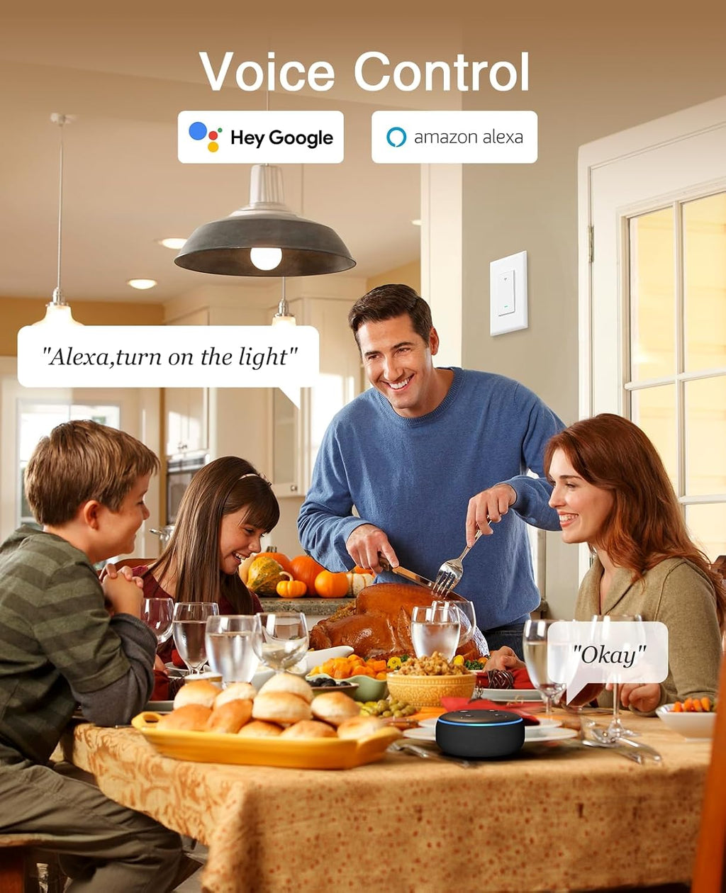 Switch, 3 Way Light Wi-Fi Switch Compatible with Alexa and Google Home