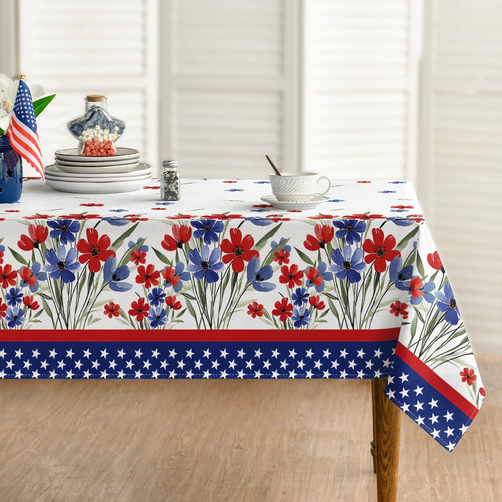 4th of July Tablecloth 60 x 84 Inch Rectangular Patriotic Poppy