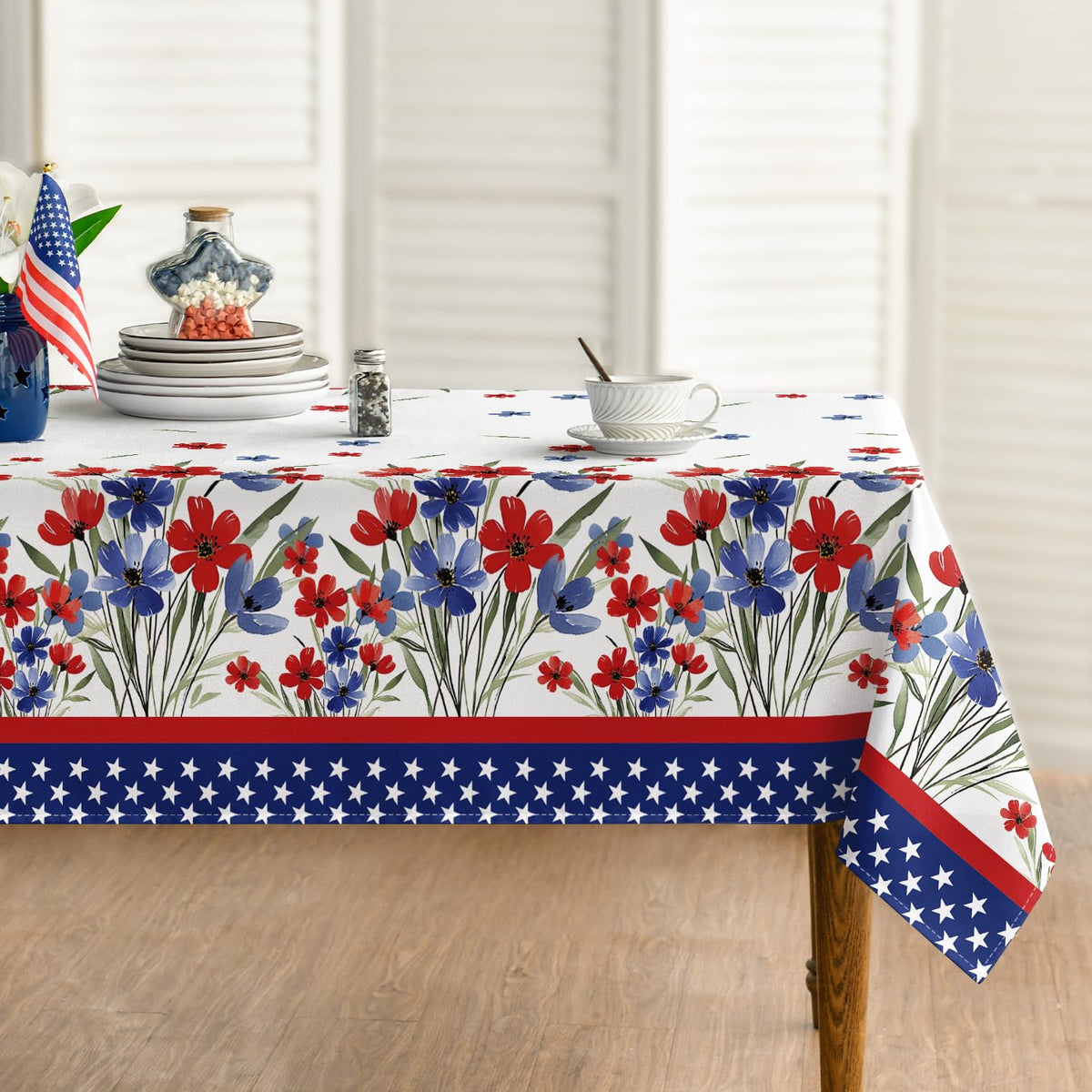 4th of July Tablecloth 60 x 84 Inch Rectangular Patriotic Poppy