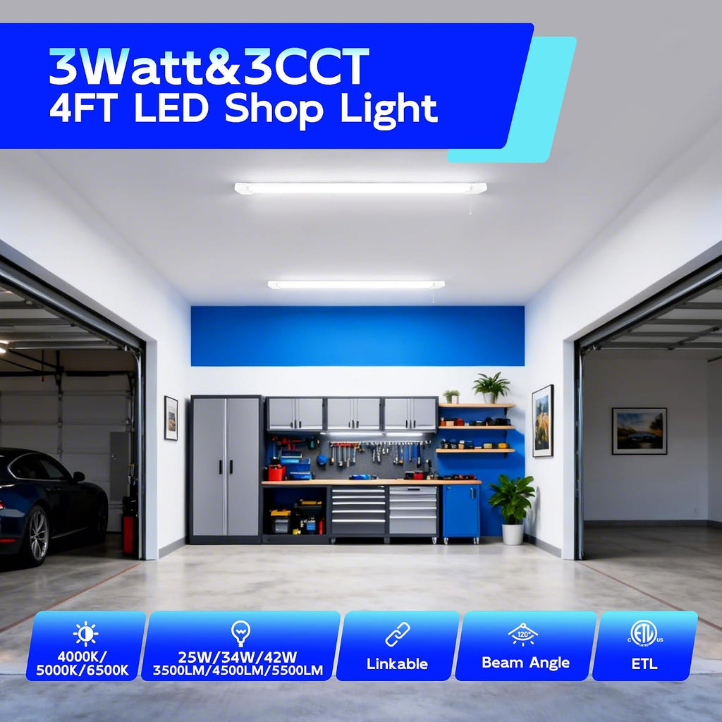 hykolity 4FT LED Shop Light with Reflector,5500LM,3 Power Level&3CCT
