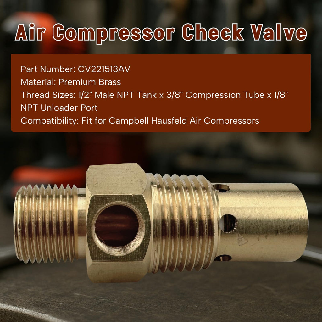 Qiqimingxin Air Compressor Check Valve Fit for Campbell Hausfeld 1/2" Male NPT Tank x 3/8" Compression Tube x 1/8" NPT Unloader Port Brass One-Way Flow Control Valver Replace One-way