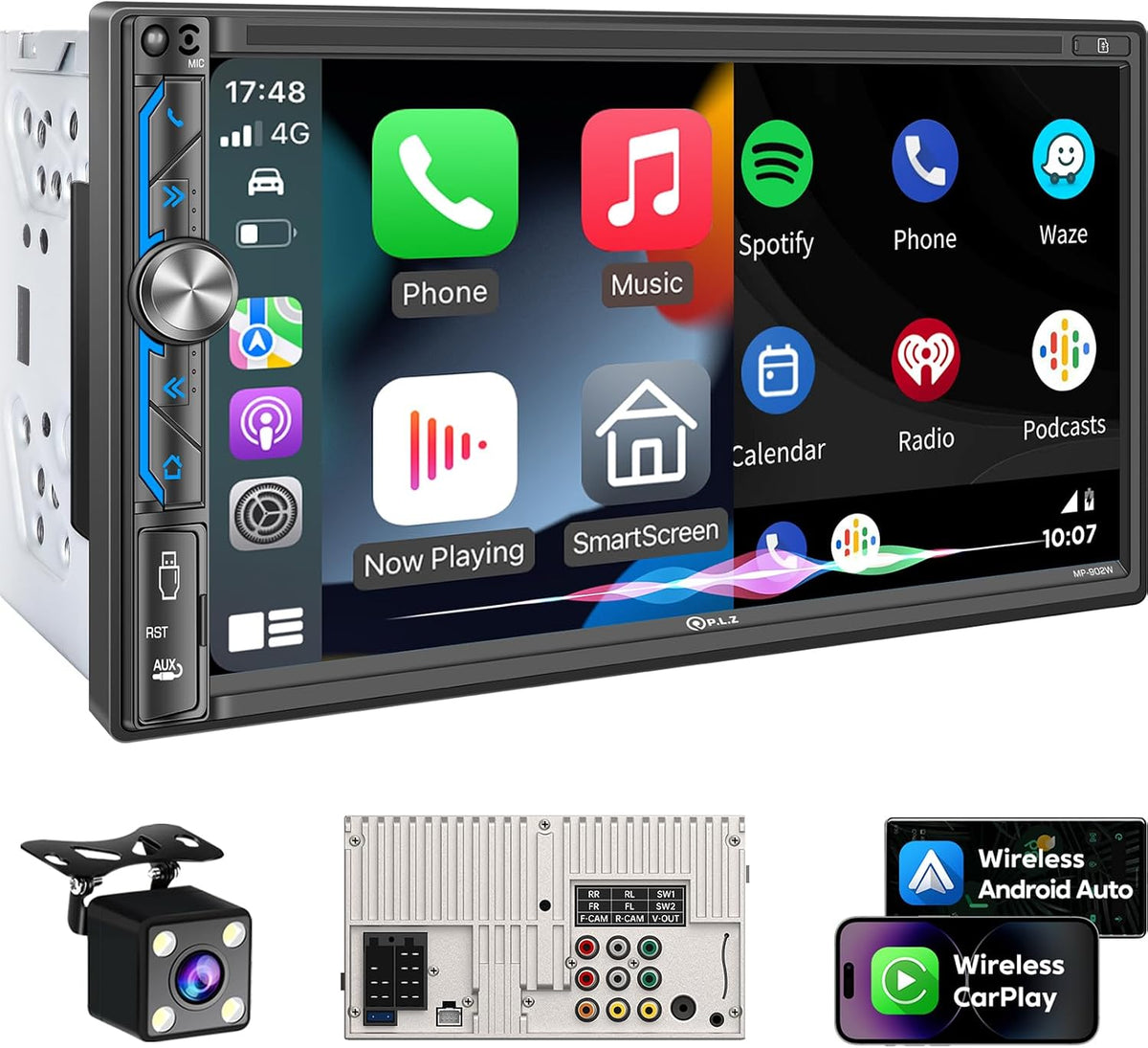 7" Wireless Double Din Car Stereo Apple Carplay Radio Screen for Car Audio Receivers, Bluetooth 5.3 Car Play Android