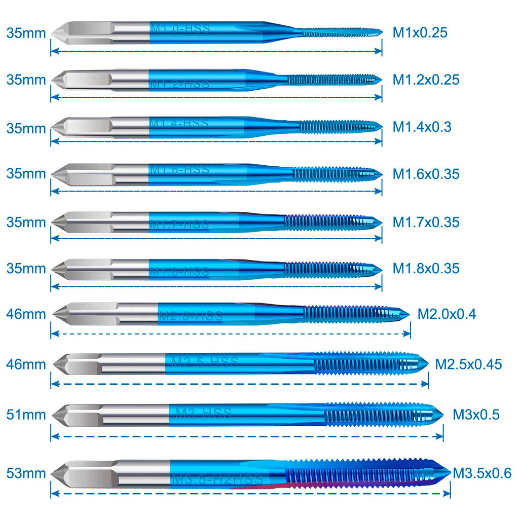 BALUGAEA 10pcs Micro Tap M1-M3.5, Metric Tap Set with Adjustable Tap Wrench
