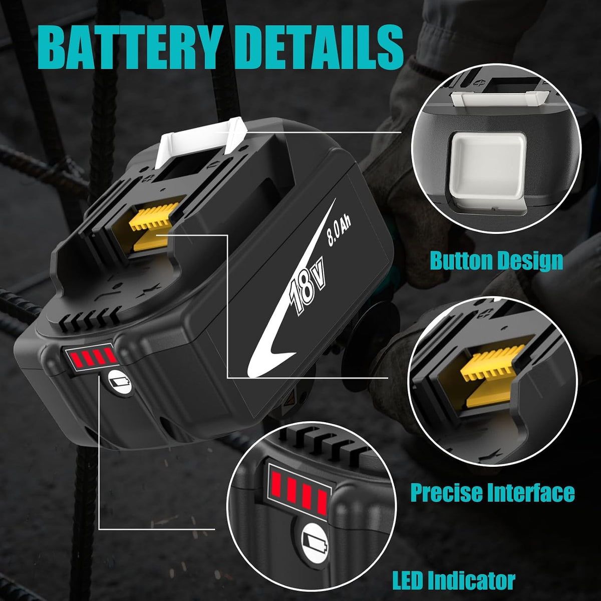 2-Pack 8000mAh High Capacity Replacement for Makita 18V Battery Bl1860B