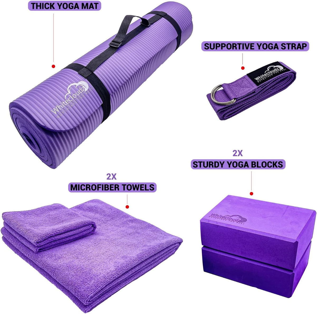 Yoga kit, 7-Piece Yoga Mat Set for Home Workouts, Thick Yoga Mat, Yoga Blocks, Strap, Yoga Towels & Carrying Bag