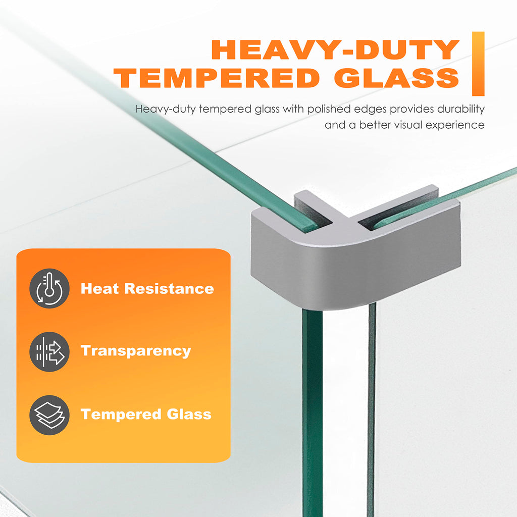 27.6'' x 11.7'' x 6.5" Rectangular Fire Pit Wind Guard, Transparent Tempered Glass, Polished Aluminum Brackets, 3M