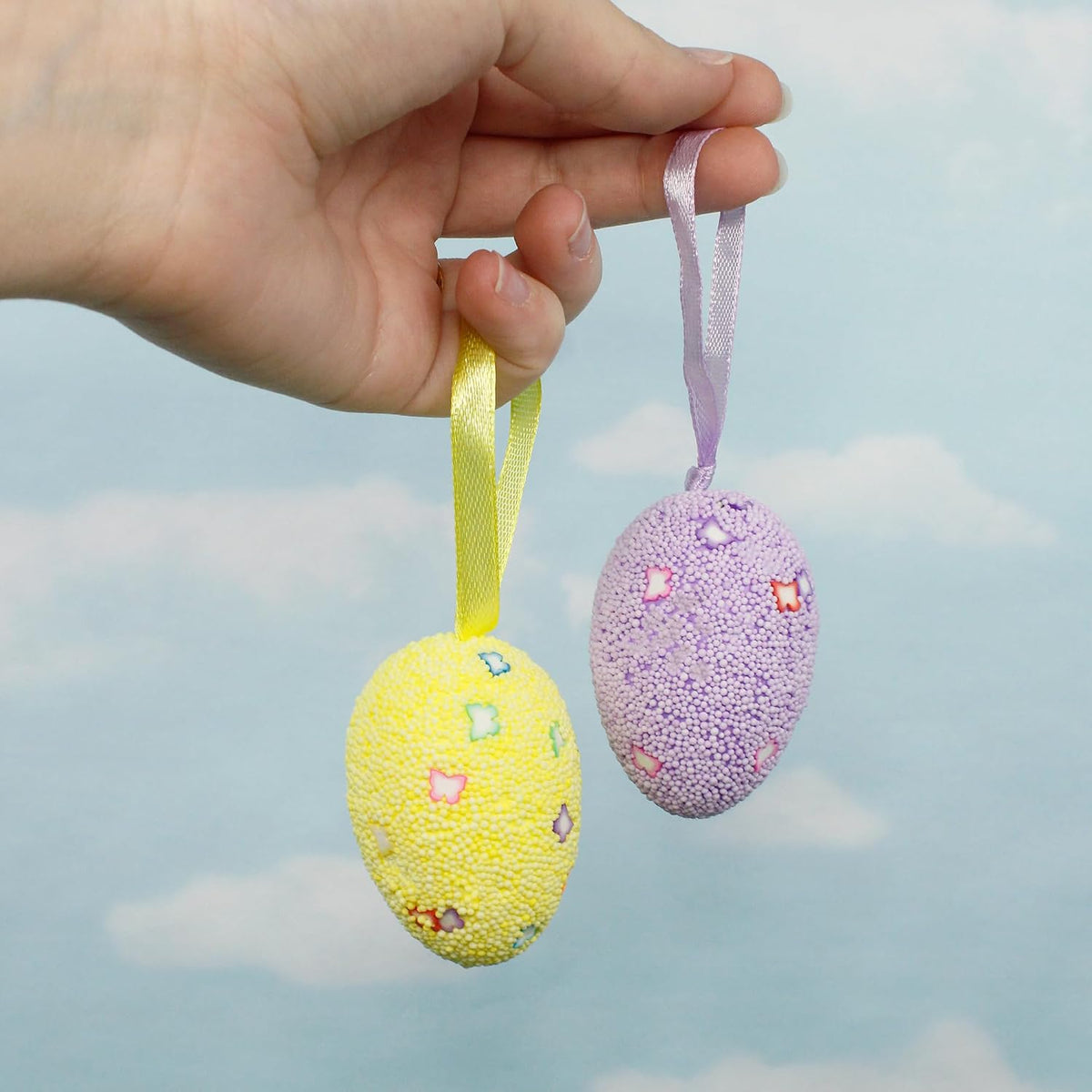 Decorative Foam Easter Egg Ornaments, Assorted Pastel Colors, Hanging Spring Home Decorations, 18 Total