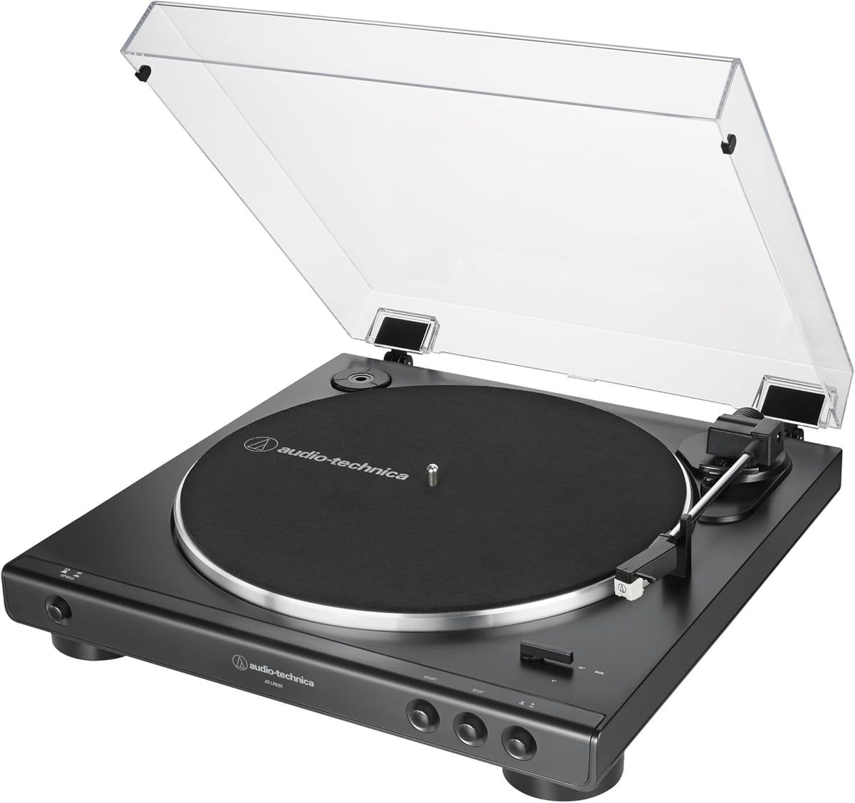 AT-LP60X-BK Fully Automatic Belt-Drive Stereo Turntable, Black, Hi-Fi, 2 Speed, Dust Cover, Anti-Resonance, Die-Cast
