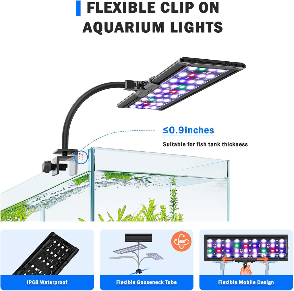 Clip On Aquarium Light, 24/7 & DIY Mode Full Spectrum Fish Tank Light