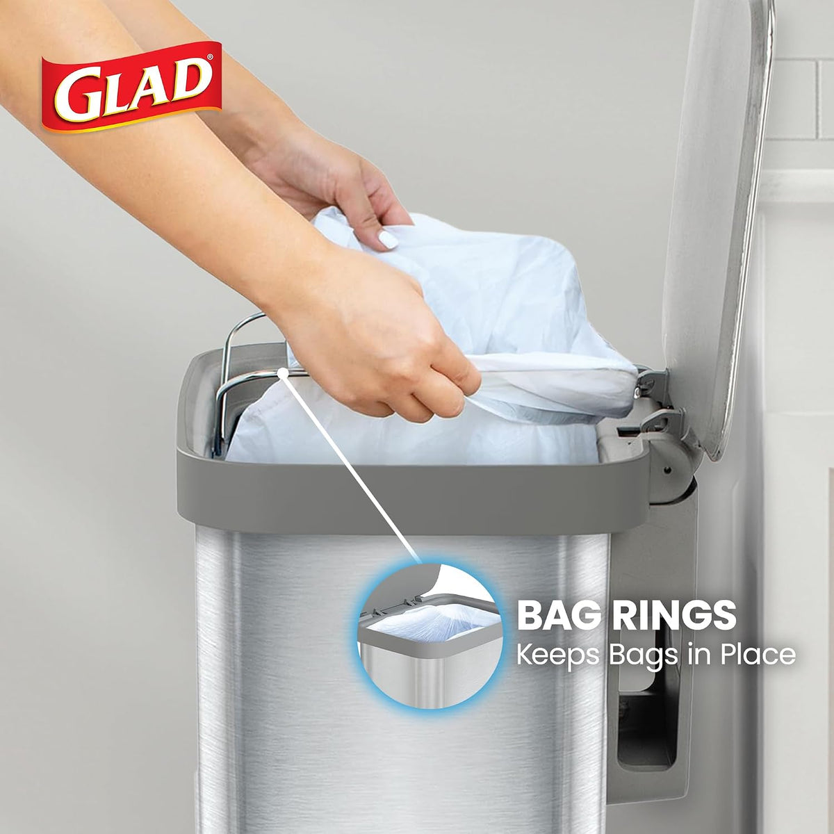 20 Gallon All Brushed Stainless Steel Trash Can with Clorox Odor Protection | Large Metal Kitchen Garbage Bin with