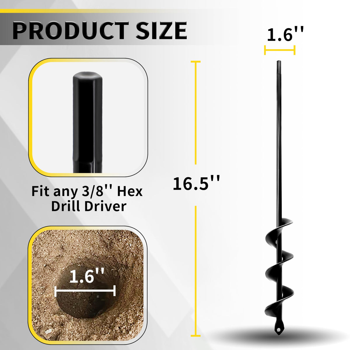SORANGEUN Auger Drill Bit for Planting - 1.6" x 16.5" Plant Auger for Cordless Drill - Bulb Planter Tool for Bulbs Planting&Holes Digging - 3/8" Hex Drive Drill