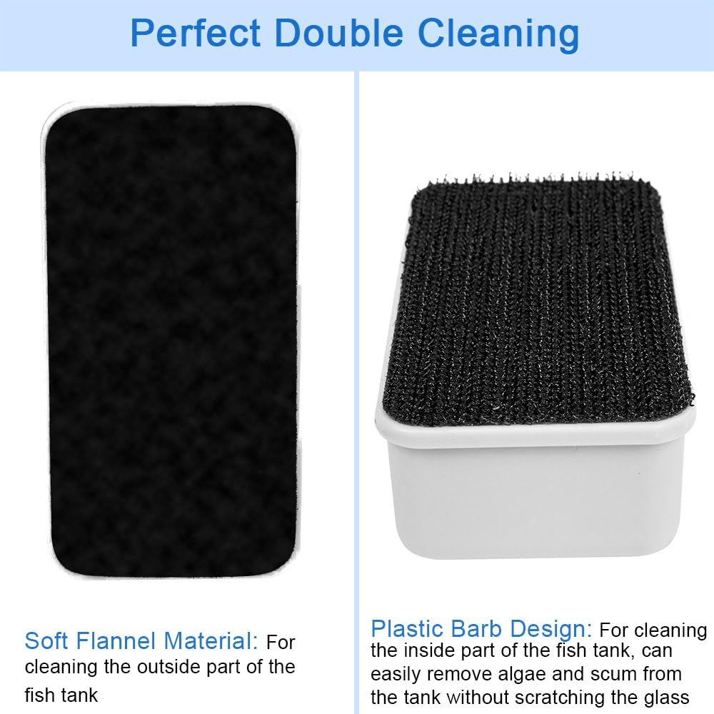 Aquarium Cleaner Fish Tank Glass Cleaner Algae Scraper Magnetic Scrubber Algae Clean Brush, 2 Pcs, 1 Yr Warranty