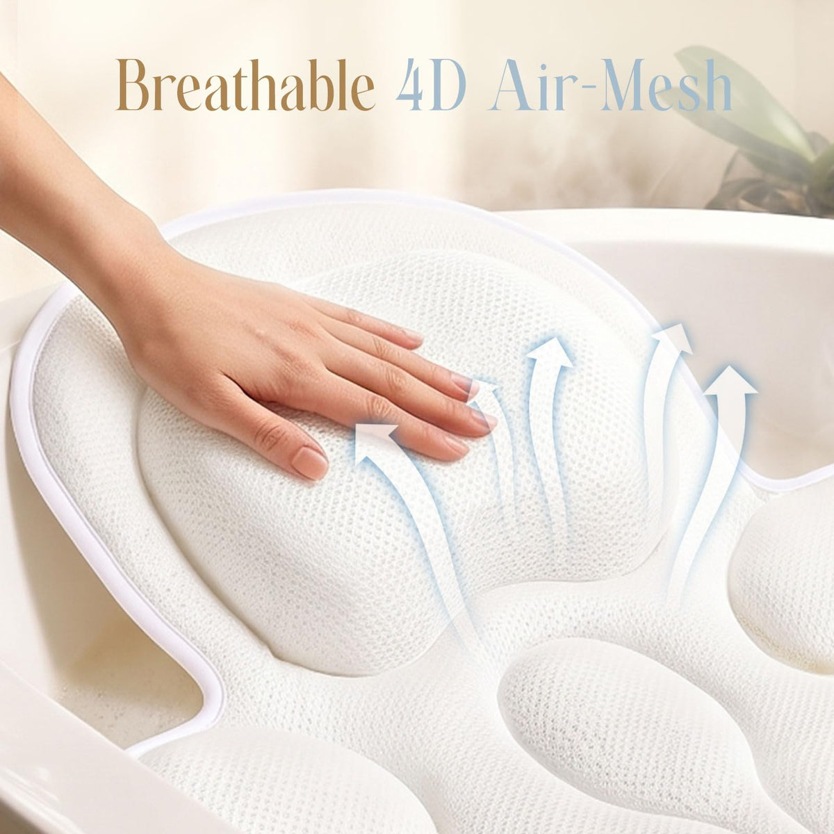 Bath Pillows for Tub, 4D Breathable Mesh Tub Cushion Neck Back Support with 6 Suction Cups Hanging Hook White