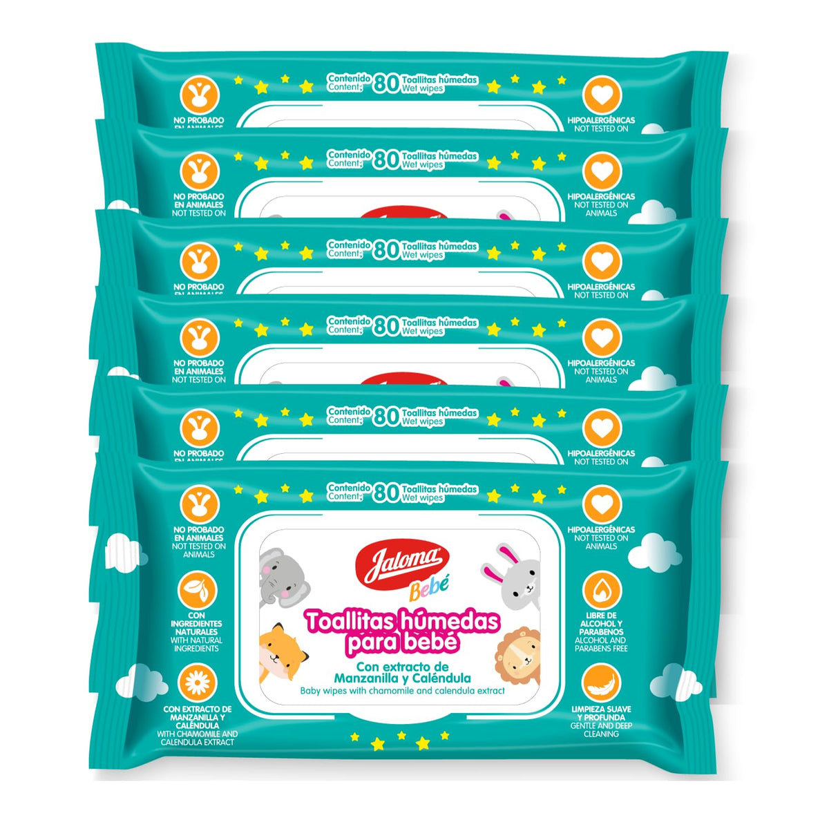 Baby Wipes, Pack of 6, 80 Wipes Each (480 Count) | Chamomile and Calendula Extract, Hypoallergenic, Paraben Free