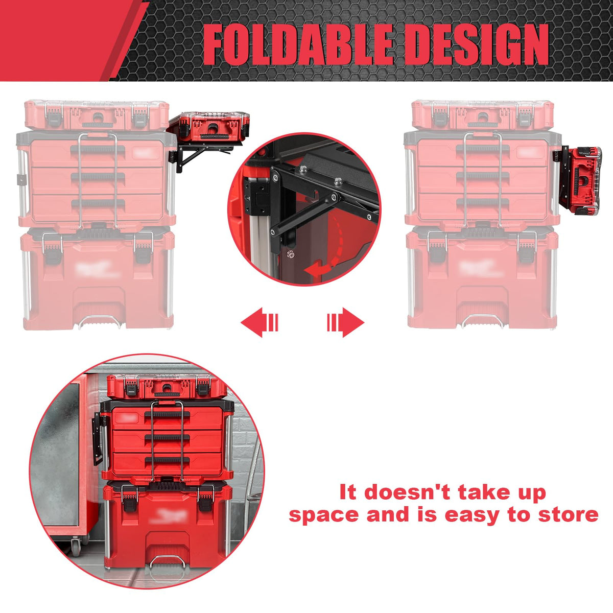 Folding Side Storage Mount Compatible with Milwaukee PACKOUT Tool Box System, Foldable Side Organizer Holder for Compact Tool Boxes, Organizers, Backpacks & Tool Pouches,Aluminum