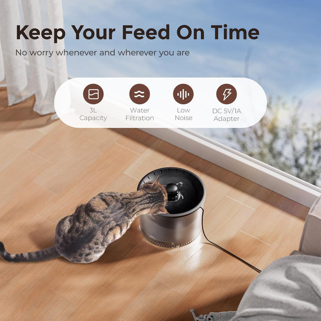 Automatic Cat Feeder with Camera and Water Fountain, HD AI Pet Recognition, APP Remote Control, Timed Food Dispenser