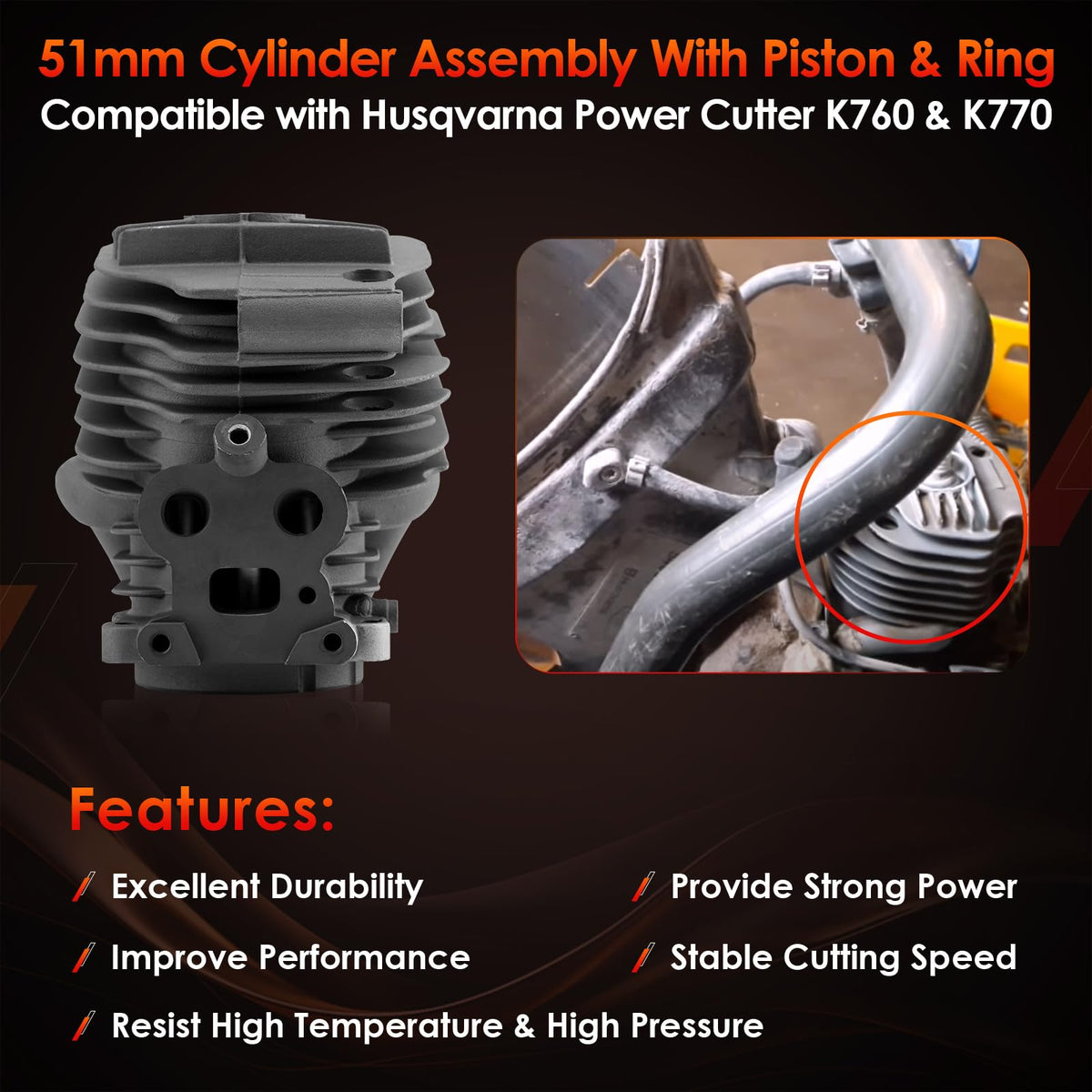 Cylinder Kit, Fit For Husqvarna Power Cutter K770, K760 II, K760 Active II
