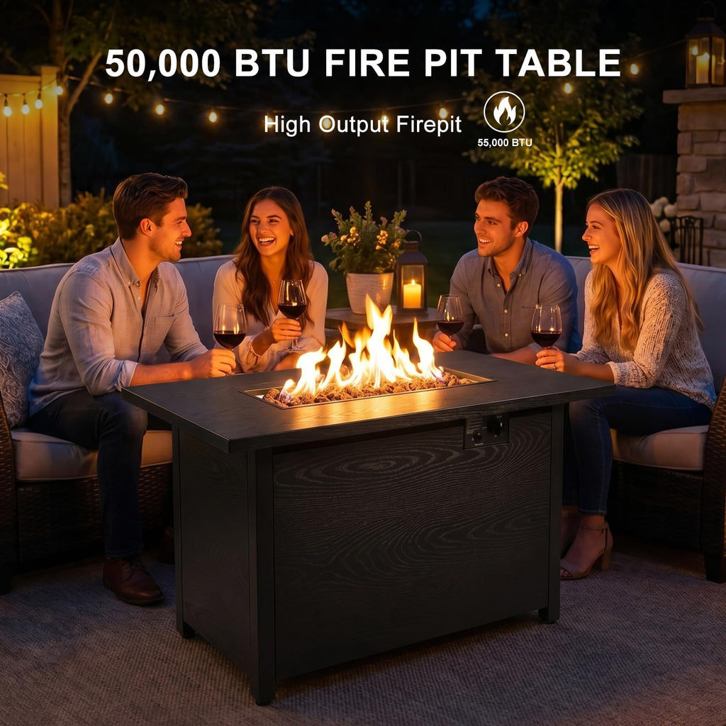 42" Propane Fire Pit Table, 50,000 BTU Outdoor Gas Fire Table with Lid, 2-in-1 Steel Rectangular Firepits for Outside