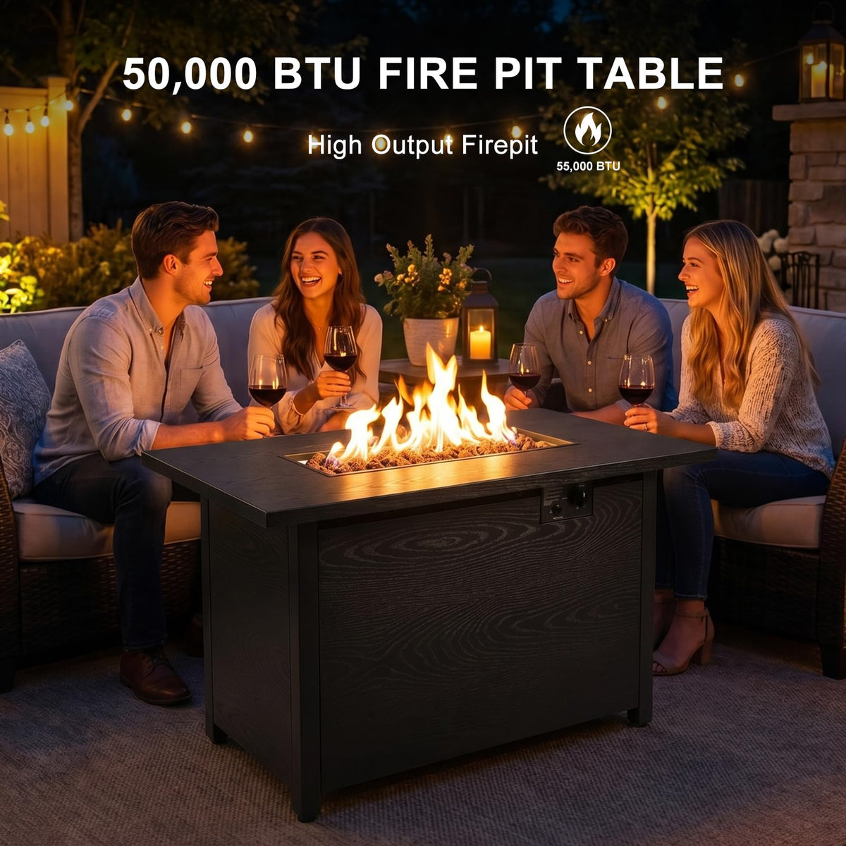 42" Propane Fire Pit Table, 50,000 BTU Outdoor Gas Fire Table with Lid, 2-in-1 Steel Rectangular Firepits for Outside