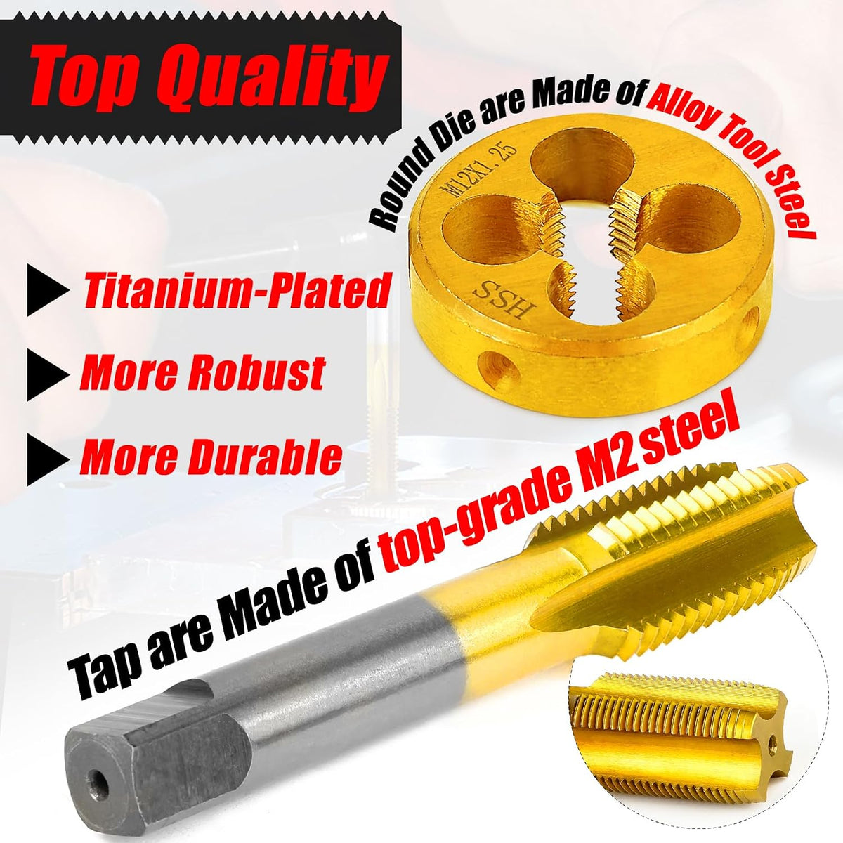 6-32 UNC Tap and Die Set for Metal,M2 HSS Thread Tap and Round Die