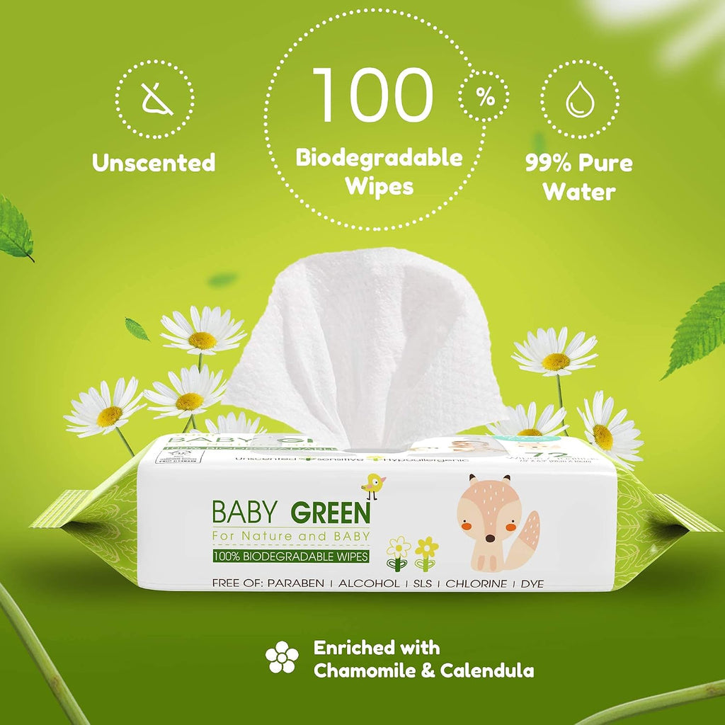 Yugi Green Compostable Baby Wipes, Unscented, Plant-Based, Sensitive Skin