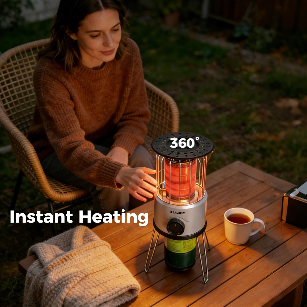 CAMPLUX Portable Propane Heater 8500 BTU, 2 Heating Modes Tabletop Outdoor Heater for Camping, Patio, and Outdoor