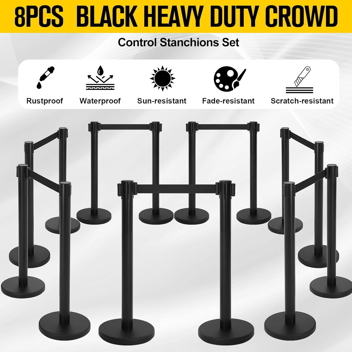 8 Pcs Crowd Control Stanchions 8.2ft Red Retractable Belt