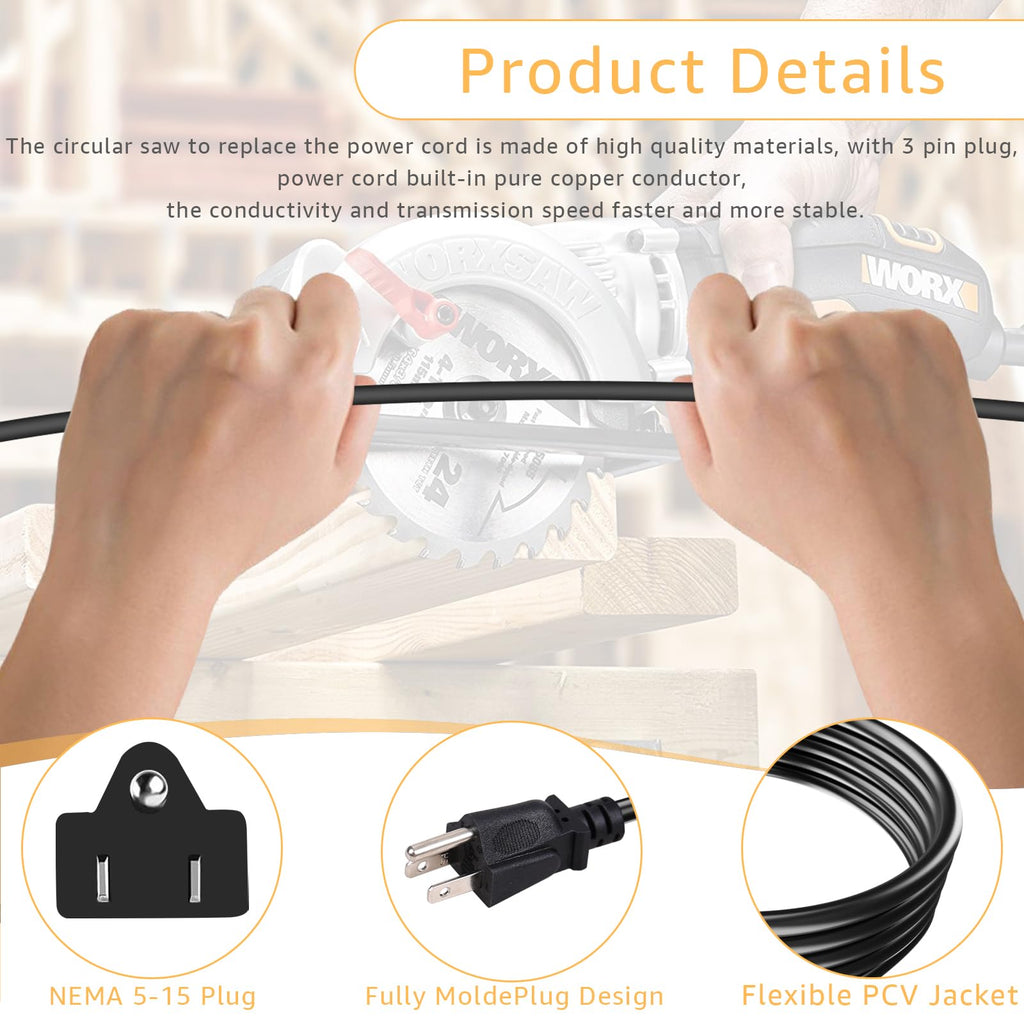 LCMLA 95104L Circular Saw Replace Cord Assembly - Heavy Gauge Power Cord