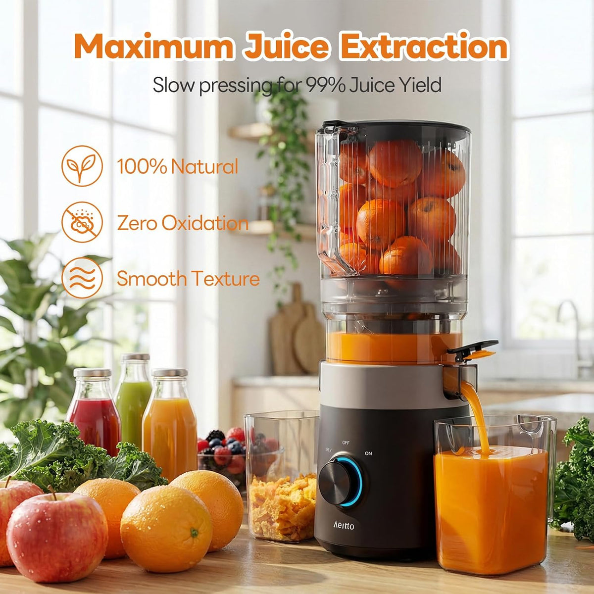 3-in-1 Juicer Machines, 6.0" Wide Mouth, Filter-Free Easy to Clean | Juice, Sorbet & Nut Milk | Cold Press Juicer for
