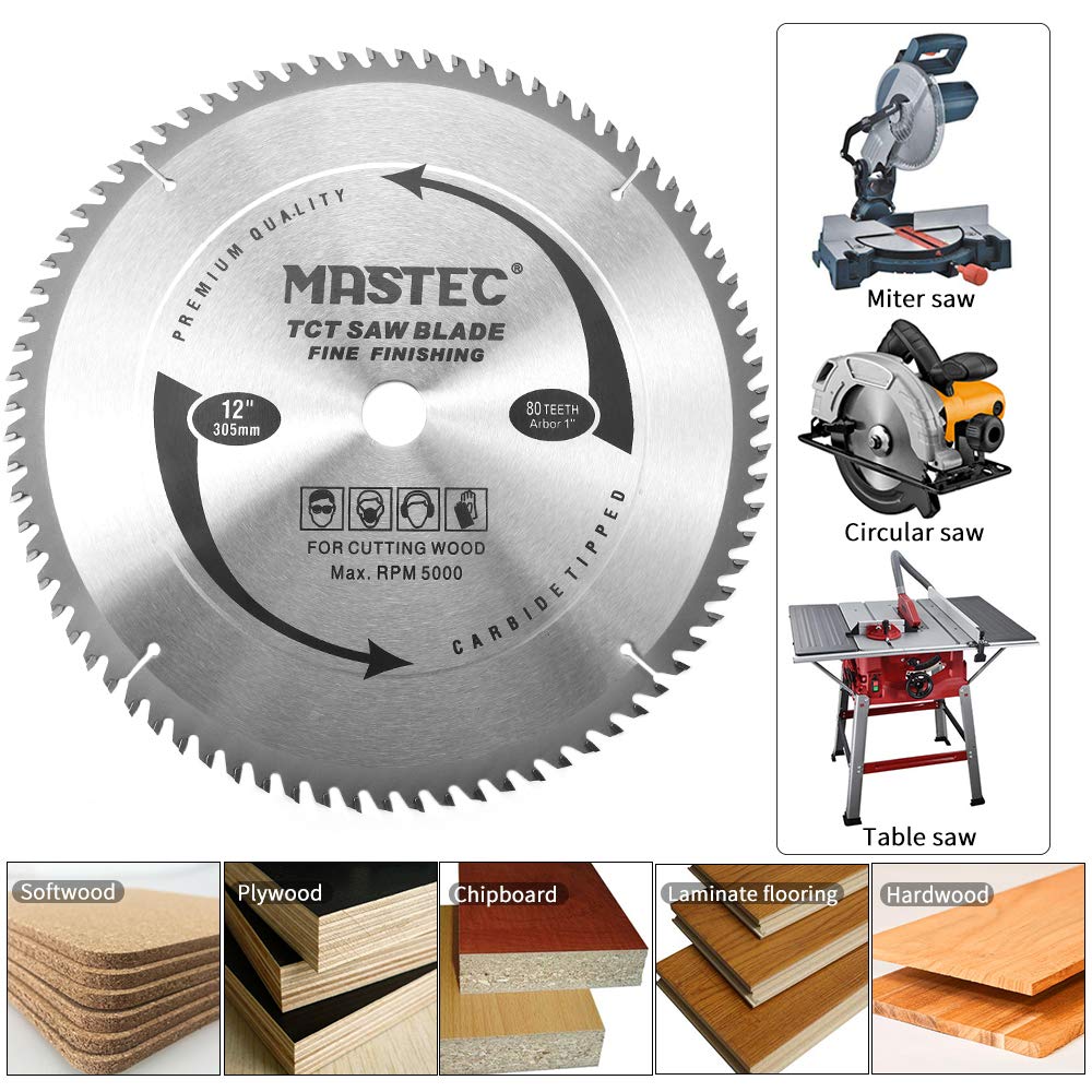 12 Inch 80 Tooth Table Saw Blade Fine Finishing for Wood Cutting with 1-Inch Arbor