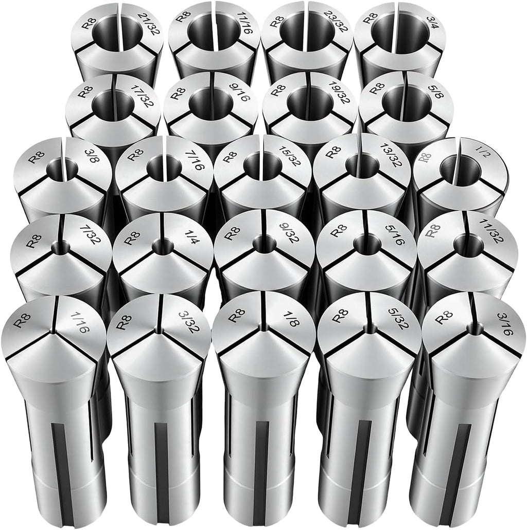 VEVOR R8 Collet Set 1/16"-3/4" 23 Piece R8 Precision Mill Collet Chuck Set