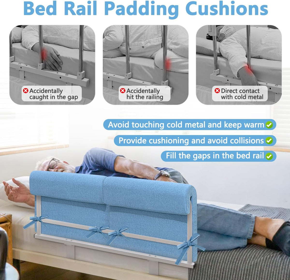 Bed Rail Pads, Hospital Bed Rail Padding Covers, Foam Bed Bumpers Sleep for Adults Seniors, Medical Bed Side Rails Padding Cushion, Fall Protector, Padded Bedside Railing Cover Safety Guard (2PCS)