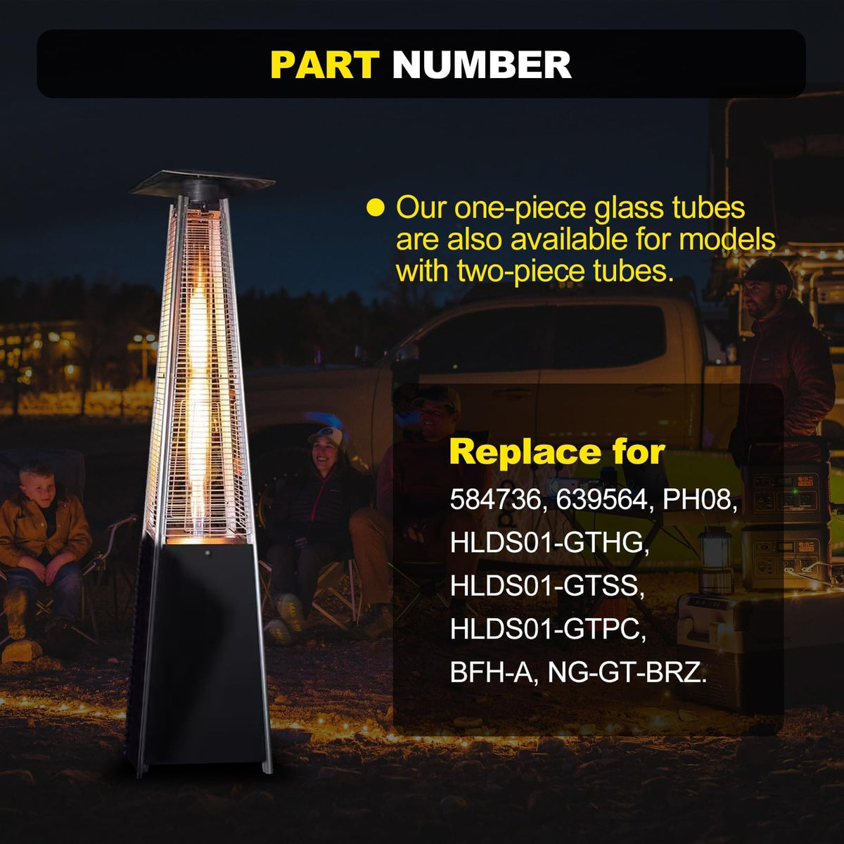 Patio Heater Glass Tube Replacement 49.5″ Tall 4″ Diameter with Rubber Ring