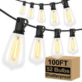 100FT Outdoor String Lights 52 Bulbs, Waterproof Patio Lights