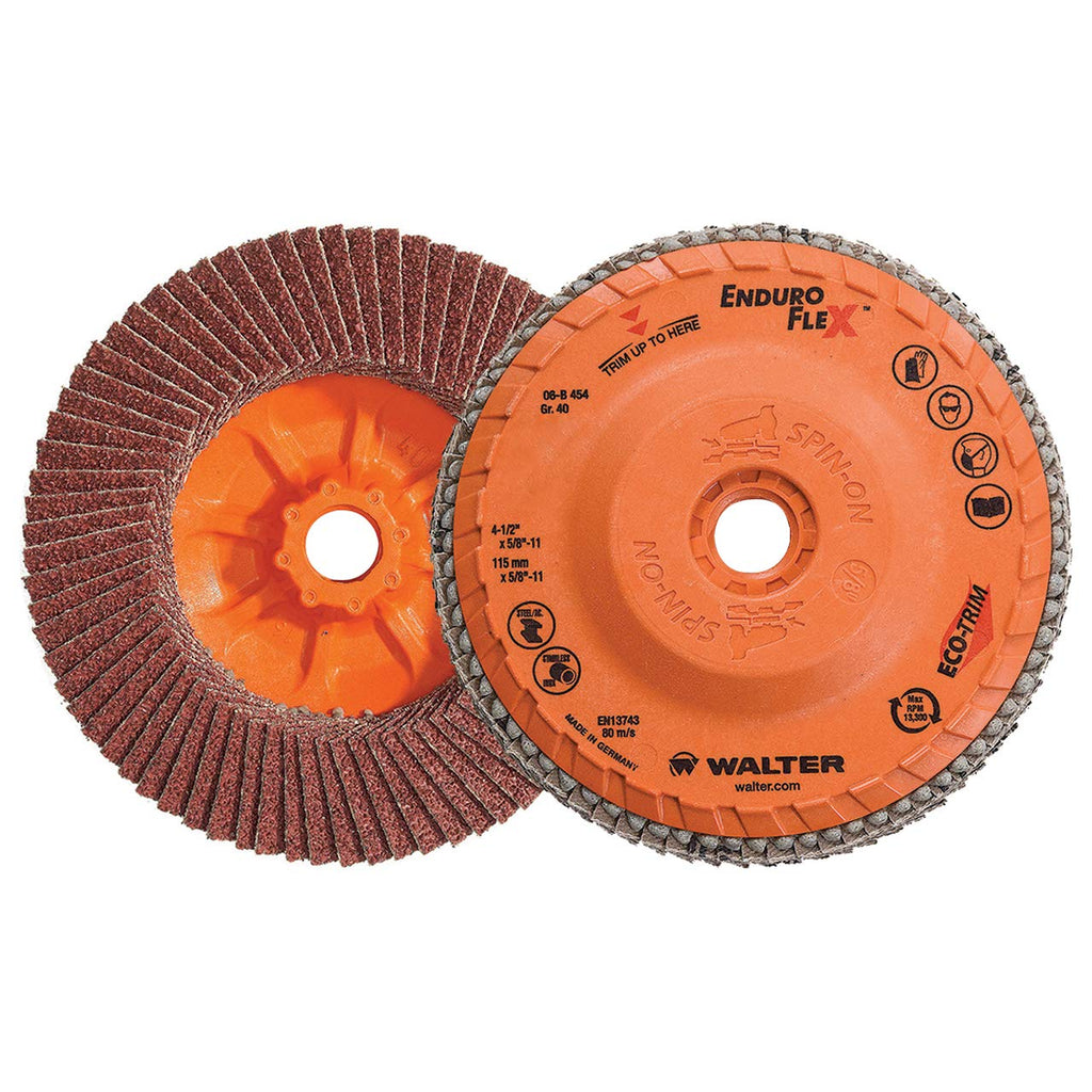Walter 06B454 4-1/2x5/8-11 Enduro-Flex Spin-On Flap Discs with Eco-Trim Backing