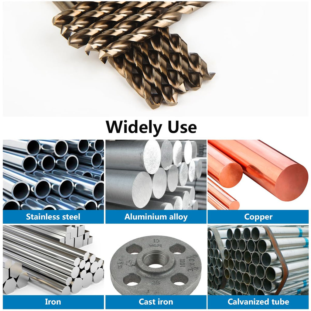 3/8 Inch HSS Twist Drill Bits 5Pcs, HPHOPE 3/8" Jobber Drill Bits Set, Straight Round Shank, Suitable for Drilling in Hard Metal, Stainless Steel, Cast Iron