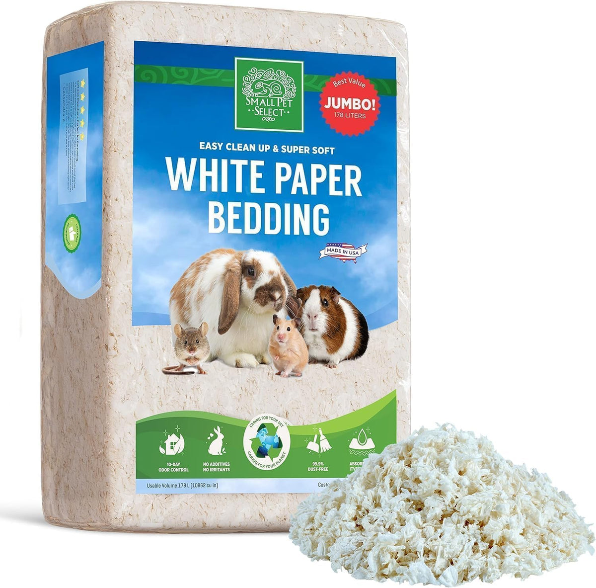 White Paper Bedding, Guinea Pig, Odor Control, 356 L