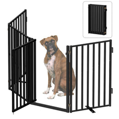 36" Tall Freestanding Heavy-Duty Steel Folding Pet & Dog Barrier Gate with Walk-Through Swing Door for Wide Indoor Openings, Hallways & Stairs