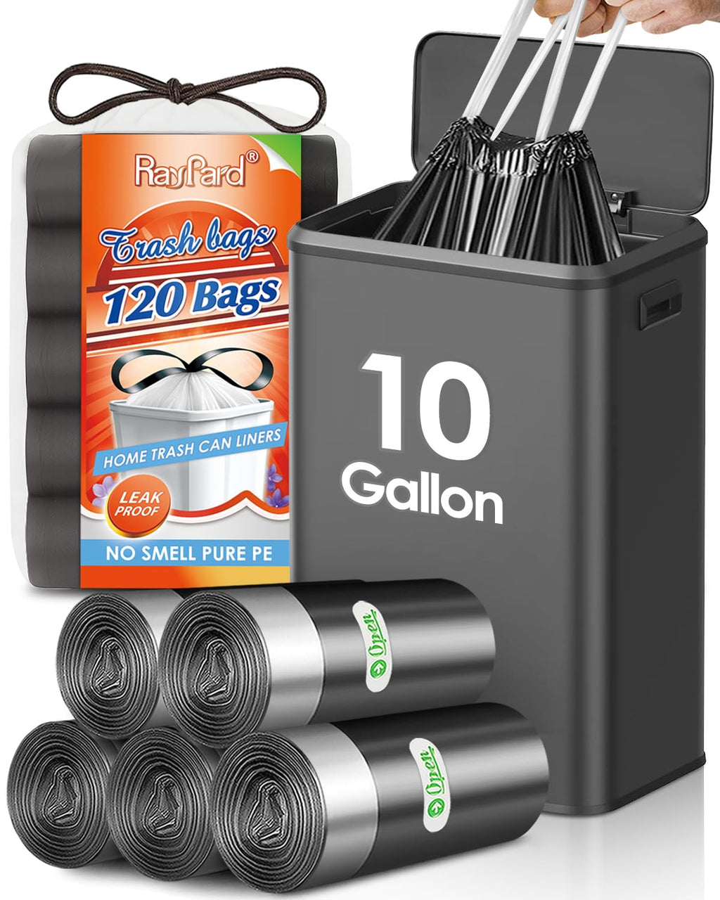 Medium 10 Gallon Black Drawstring Trash Bags, 1.6Mil, 120 Count