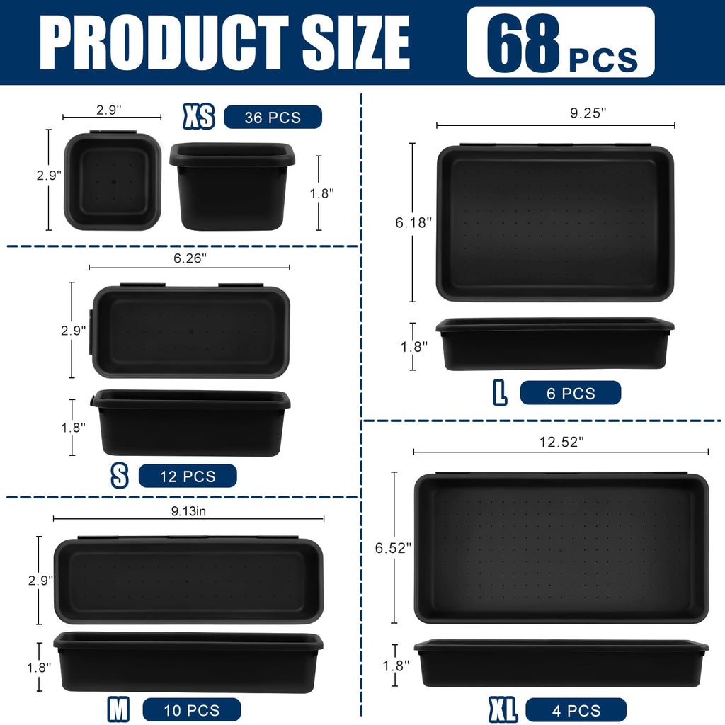 【LARGE SIZE】【68PCS】Tool Box Organizer Tray Divider, 【5 Size】Toolbox Desk Drawer Organizer, Organization and Storage