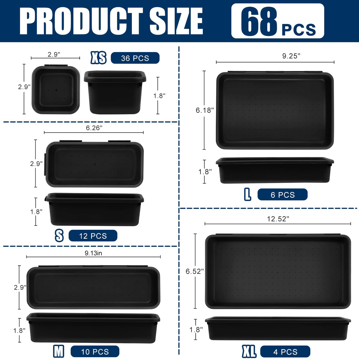 【LARGE SIZE】【68PCS】Tool Box Organizer Tray Divider, 【5 Size】Toolbox Desk Drawer Organizer, Organization and Storage