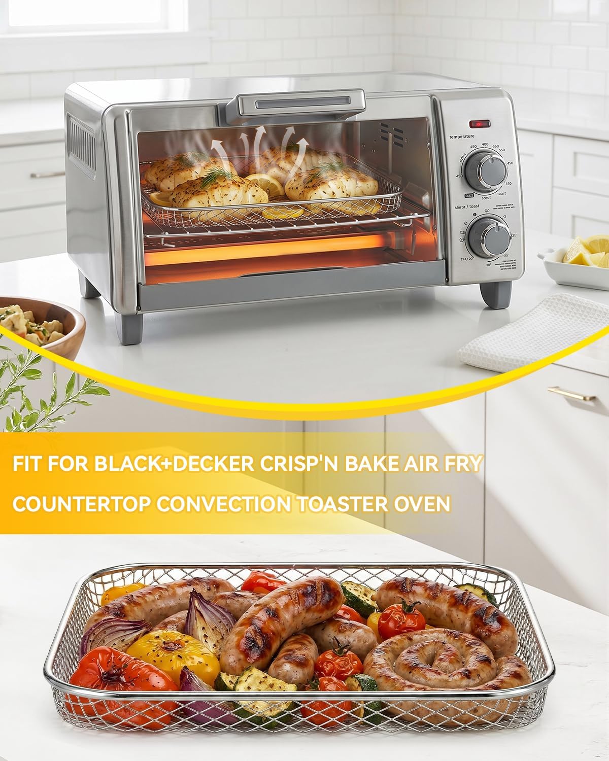 Air Fryer Mesh Basket 1-Piece Compatible with BLACK+DECKER Crisp 'N Bake | AirFry Countertop Convection Toaster Oven