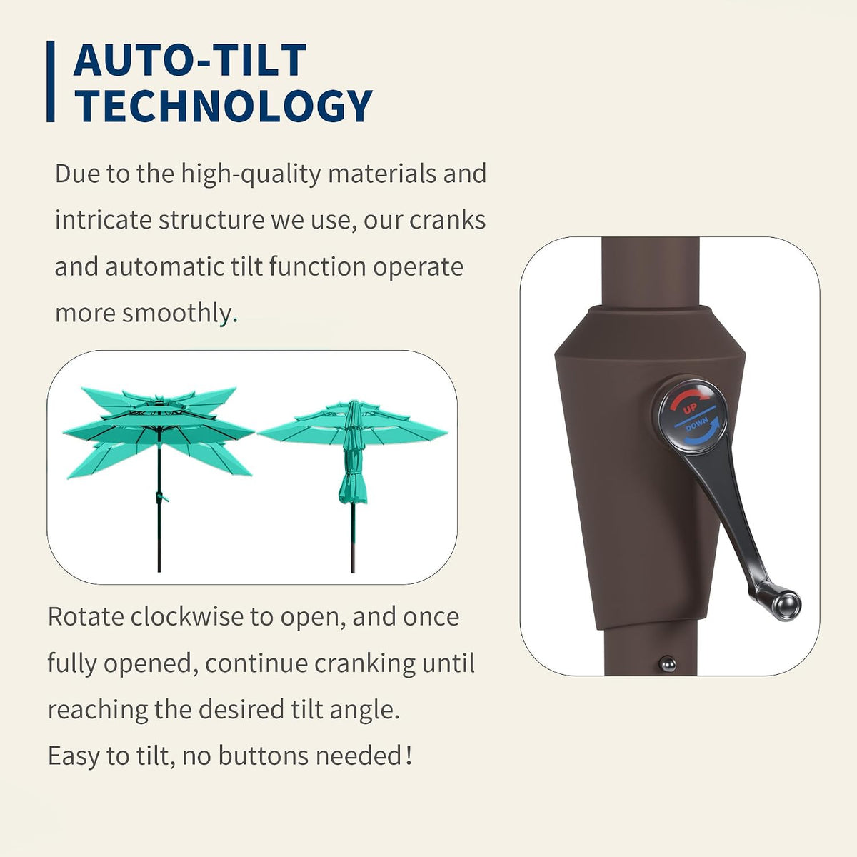 9FT 3 Tiers Patio Umbrella With Auto Tilt And Crank, Outdoor Table Market Umbrella with 8 Sturdy Ribs for Garden